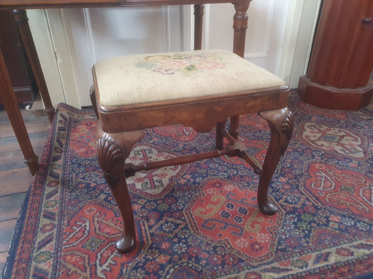 George II Walnut Upholstered Stool